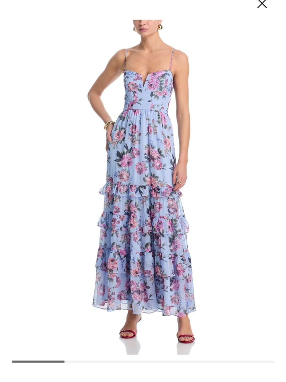 Bloomingdale’s AQUA
Floral Tiered Maxi Dress in Light Blue